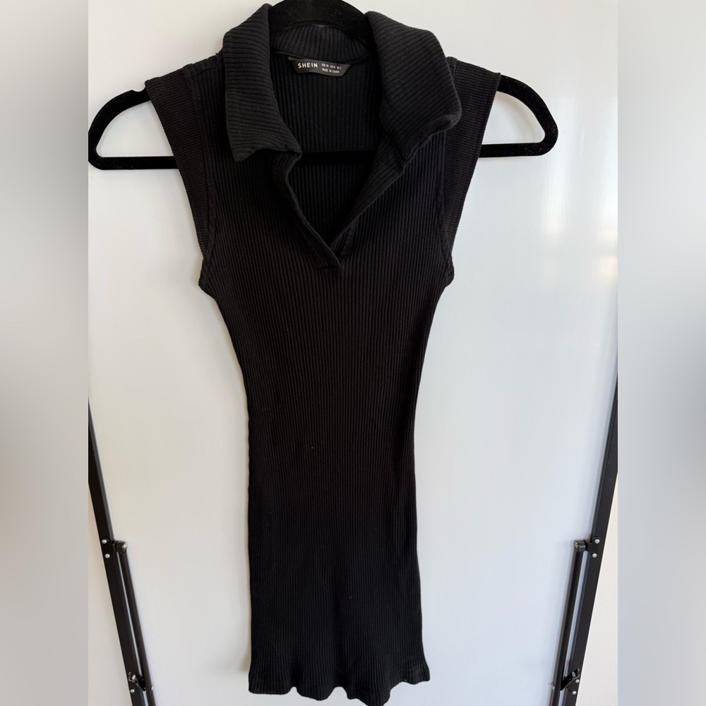 SHEIN Ribbed Sleeveless Collar Dress